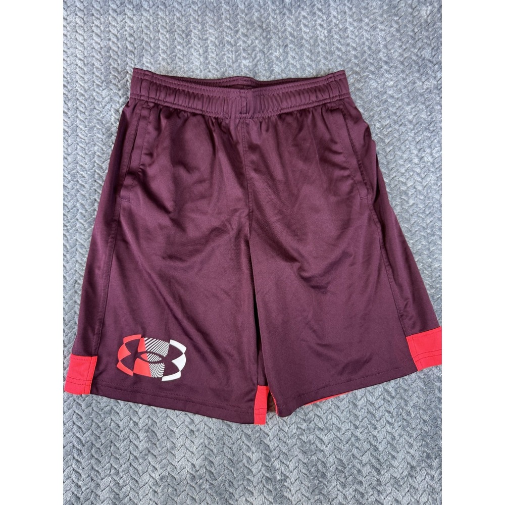 Under Armour Athletic Shorts Boys Youth Large Maroon Mid Rise Basketball Gym